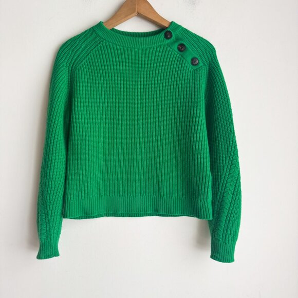 Sézane Bright Green Chunky Knit Cropped Sweater XXS - Picture 3 of 8